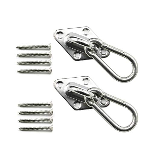 heyous 2 Set M8 Suspension Ceiling Wall Mount U Hook Anchor Hanger Stainless Steel Heavy Duty Multi Purpose Hammock Swing Ceiling Hook Rhombic Base Plate with Snap Hook - color: Rhombic, size: M8