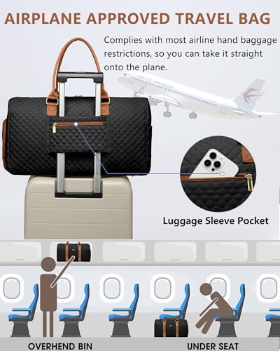 Women Weekender Travel Duffle Bag: Travel Duffel Overnight Bags with Shoe Compartment Large Carry on Tote with Toiletry Bag Weekend Traveling Yoga Gym Hospital Bag for Women with Wet Pocket - color: 09-Black Brown, size: Large