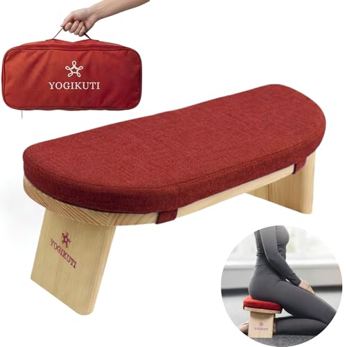 Yogikuti Folding Meditation Bench, Purple | Removable Cushion, Wooden Seiza Kneeling Stool, Ergonomic Meditation Seat, for Home & Yoga Studio, Comfortable Posture (Maroon) - color: Maroon