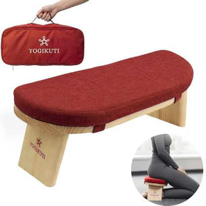 Yogikuti Folding Meditation Bench, Purple | Removable Cushion, Wooden Seiza Kneeling Stool, Ergonomic Meditation Seat, for Home & Yoga Studio, Comfortable Posture (Maroon) - color: Maroon