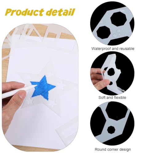 12 PCS Shape Stencils, White Geometric Stencils Drawing Template Set | Reusable Circle Square Heart Star Shapes Stencils, For Scrapbooking, Painting