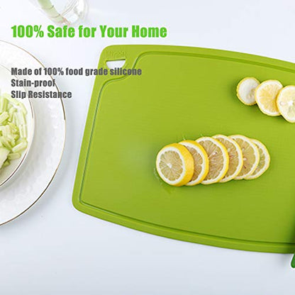 Liflicon Thick Silicone Cutting Board 12.6'' x 9.1'' Juice Grooves Easy Grip Handle Dishwasher Safe-Green - color: Green, size: 12.6"L x 9.1"W