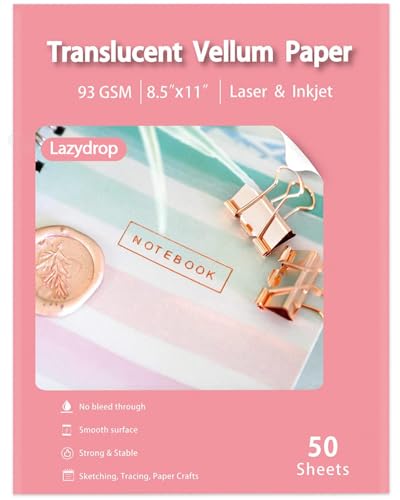 Translucent Vellum Paper 8.5x11 Inches, 50 Sheets Printable Transparent 93GSM/63LBS Vellum Paper for Printing Sketching Tracing Drawing - color: Translucent-50 Sheets
