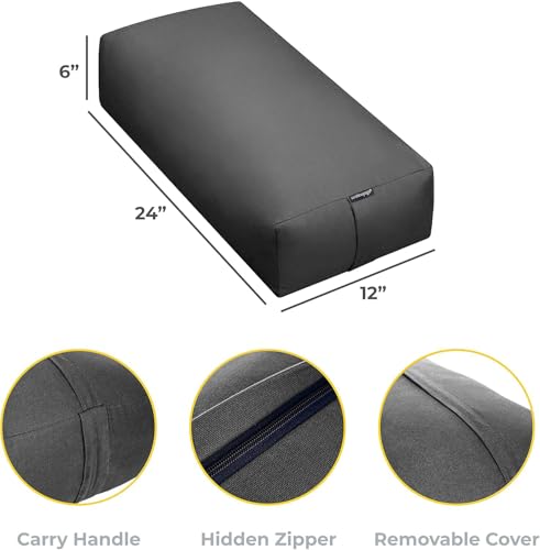 엑스트라 펌 라지 요가 볼스터, 61 x 30.5 x 15.2cm(24 x 12 x 6인치) 신치 또는 지퍼 요가 베개, 스튜디오용 탈착식 커버가 있는 직사각형 면 쿠션, 1팩 또는 2팩 - color: 차콜 - 지퍼 커버, size: 2팩