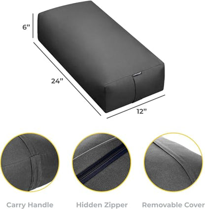 엑스트라 펌 라지 요가 볼스터, 61 x 30.5 x 15.2cm(24 x 12 x 6인치) 신치 또는 지퍼 요가 베개, 스튜디오용 탈착식 커버가 있는 직사각형 면 쿠션, 1팩 또는 2팩 - color: 차콜 - 지퍼 커버, size: 2팩