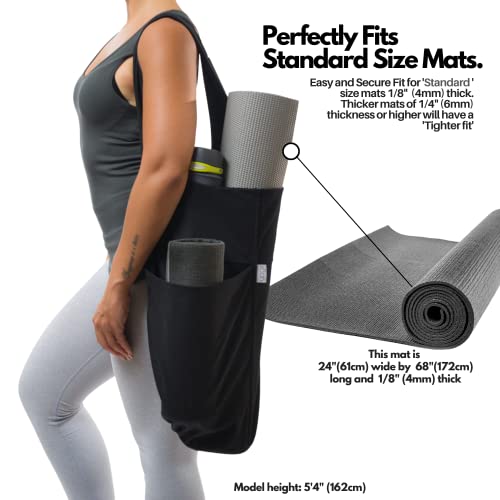 Yogiii Yoga Mat Bag | The ORIGINAL YogiiiTote | Yoga Mat Carrier Tote Sling w/Large Side Pocket & Zipper Pocket | Fits Most Size Mats - color: Obsidian Black