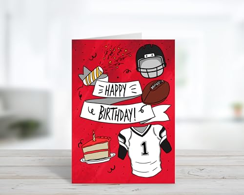 Football Birthday Card – Red Happy Birthday Card for Football Athletes and Fans - style: Football