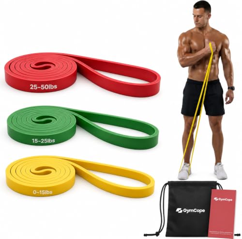 GymCope Pull Up Resistance Bands - Assistance Bands Sets of 3/4/5 for Men & Women, Heavy Duty Workout Exercise Bands for Body Stretching, Muscle Training, Instruction and Carry Bag Included - color: 3-Pack (15~50lbs)
