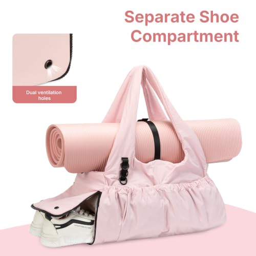 Yoga Mat Bag Yoga Bag for Women with Mat Holder Large Sport Gym Bag with Adjustable Yoga Mat Strap Shoes Compartment - color: Pink