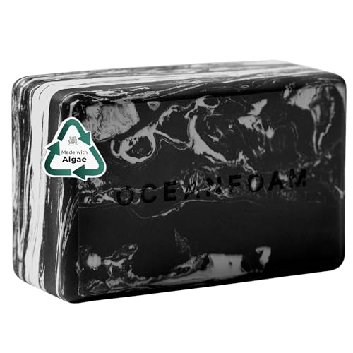 Oceanfoam Workout Block - High-Density Foam Exercise Block, Lightweight, Non-Slip for Stability & Support in Pilates, Yoga, Stretching & More - Algae-based EVA Foam, 9"x6"x4" (Black Marbled) - color: Black Marbled