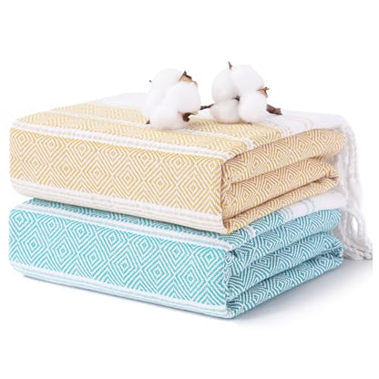 Antfuny 2 Packs Turkish Beach Towels Quick Dry Sand Free Soft Absorbent Extra Large XL Big Blanket Adult Oversized Bath Pool Swim Towel Lightweight Thin Fast Drying Sandless Compact No Sand Packabl - color: Thicker Set Mustard Nile