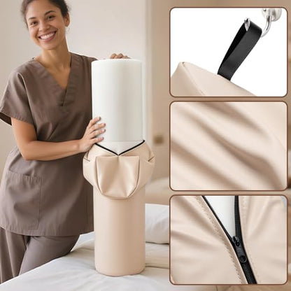 3/4 Round Knee Bolster for Massage Table, 26x6x6 in Massage Pillow for Legs | PU Leather Massage Table Leg Bolster with Strap Handle, Massage Therapy Bolster Pillow for Back Pain Relief - Beige - color: 3/4 Round - Beige