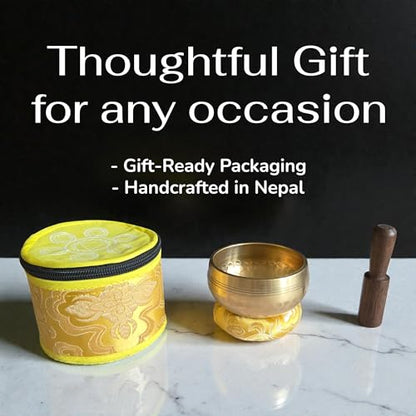 3 Inch Hand-Hammered Singing Bowl Gift Set - Includes Mallet, Cushion & Gift Box - Tibetan Singing Bowl for Mindfulness, Yoga, Spring Renewal & Relaxation- Made in Nepal - size: 3 inch