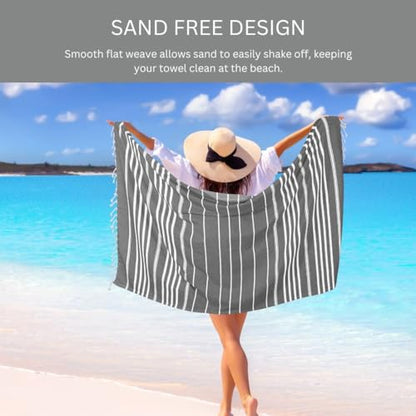 WeWove Turkish Peshtemal Beach Towels Large 39x70 Inch Set of 2-100% Cotton Soft Quick-Drying Absorbent Washable - Versatile for Beach Pool Spa Picnic Travel or Bath Use - Turkish Towels Grey - color: Grey