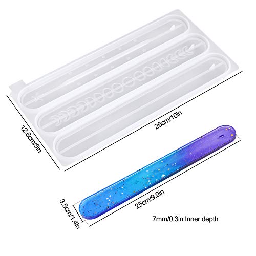 NiArt Incense Stick Holder Silicone Mold, Moon Resin, 10 Inch, 3 Designs | 3 Designs with Stars and Plain, 10 Inch Long, Easy Release, BPA-Free, Reusable, Heat Resistant, Fits Epoxy, Clay, Concrete - style: Incense Stick Holder