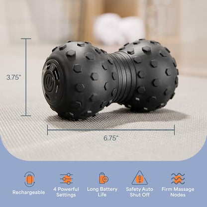 LifePro Velocity Vibrating Peanut Massage Ball with 4-Speed Vibration Modes | Rechargeable, Auto Shutoff, LED Battery Indicator — Double Lacrosse Ball for Deep Tissue Massage, Back, Waist & Feet Wellness - color: Black