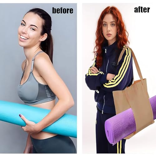 Women Yoga Mat Bags Large Tote Bag Portable Carryall Canvas Tote Beige Canvas Bags with Yoga Mat Carrier for Pilates Shoulder Travel Office Beach Workout