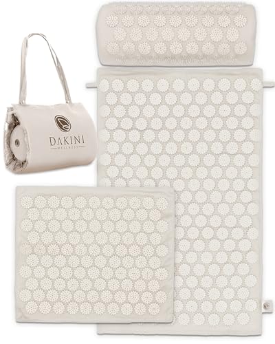 Acupressure Mat and Pillow Set with Mini Pad – Full Body Pain Relief | Mini pad targets hard-to-reach areas like feet, hands and neck for precise pressure relief - color: Natural Cotton