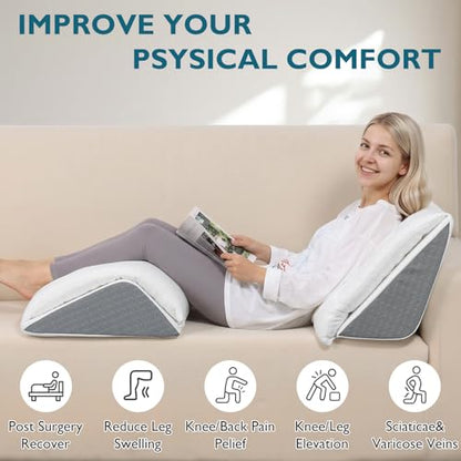 Shinnwa Knee Wedge Pillow, Patented Convertible Knee Pillow for Back Sleeping, Dual-Layer Memory Foam Triangle Pillow for Legs Post Surgery, Knee Support, Leg Elevation, Back Pain Relief - size: 23.5” x 18.8” x 8”