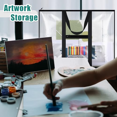 Gilprop 3 Pack Large Poster Storage Bags 31.5"×25.2" PVC Art Portfolio Container Bulletin Board Poster Pocket with Zipper Handle Pockets for Teacher Artist Organization(Black, Clear) - color: Black, Clear