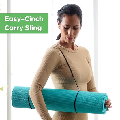 Gaiam Essentials 1/4" Thin (6mm) Yoga & Pilates, Fitness & Exercise Mat with Easy-Cinch Carrier Strap Cusion Support For Fitness and Gym Workouts - color: Navy