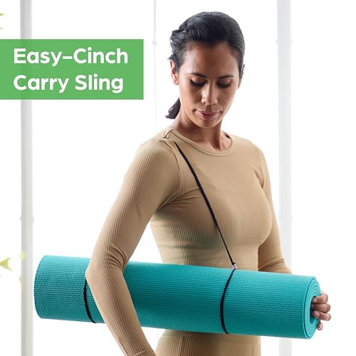 Gaiam Essentials 1/4" Thin (6mm) Yoga & Pilates, Fitness & Exercise Mat with Easy-Cinch Carrier Strap Cusion Support For Fitness and Gym Workouts - color: Purple