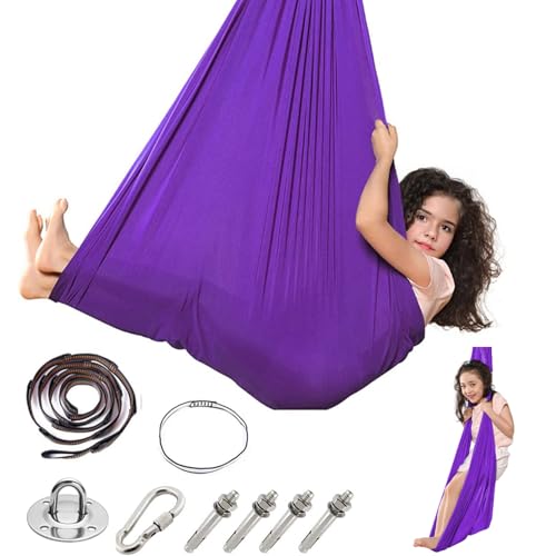 Kids Therapy Swing with Special Needs Snuggle Swing Cuddle Hammock Indoor Adjustable Aerial Yoga for Children with Autism, ADHD, Asperger, Sensory Integration (Hardware Included) - color: Purple