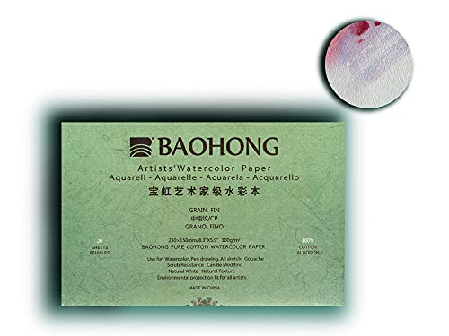 BAOHONG Artists' Watercolor Paper Block (20 Sheets, glued on Four Edges), 100% Cotton, Acid-Free, 140LB/300GSM, Watercolor Art Supplies for Wet, Dry, and Mixed Media Painting (Cold Press 8.3"X5.9") - size: TEXTURED COLD PRESS 8.3"X5.9"