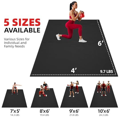 GymCope Extra Large Exercise Mat 10'x6'/9'x6'/8'x6'/7'x5'/6'x4' (8mm) | Thick Workout Mat for Home Gym & Garage Flooring, Shoe-Friendly, High-Density, MMA, HIIT, Weight Lifting, Cardio&Strength - color: 6'x4'x8mm-Black