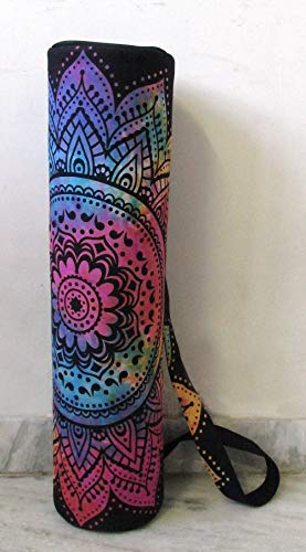 INDIAN CRAFT CASTLE ICC Yoga Mat Bag Carrier Full-Zip Exercise Yoga Mat Carry Bag for Women Men with Multi-Functional Storage Pockets and Adjustable Shoulder Strap 26X6 Inches - style: Multi Flower