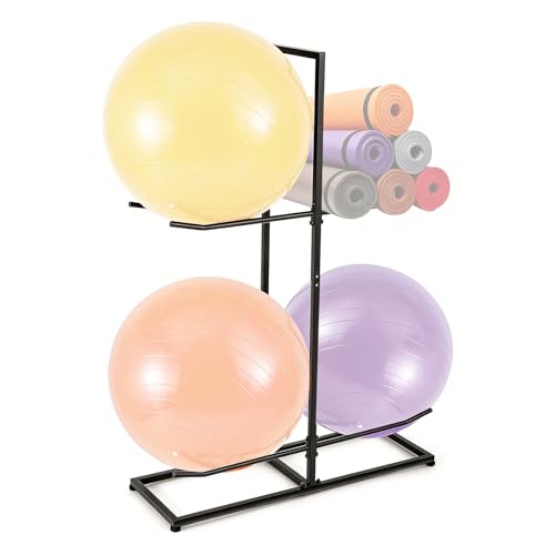 Exercise Ball Holder, Heavy Duty Stability Ball Rack for Yoga Ball Stability Ball Yoga Mats, Space Saving Exercise Ball Storage Organizer for Home Gym, Garage and Commercial Fitness Rooms