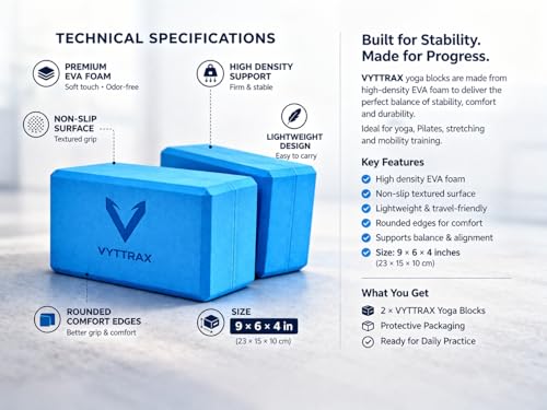 Yoga Blocks Set of 2, High Density EVA Foam Yoga Block, Non-Slip, Lightweight, for Yoga, Pilates, Stretching & Balance Training (Blue 9x6x4 inch)