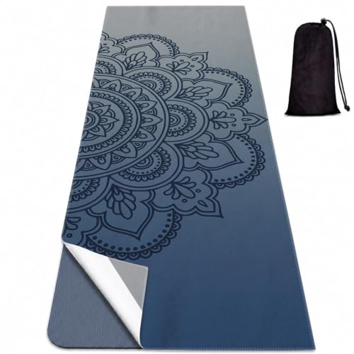 Yoga Mat Towel, Hot Yoga Non Slip with 4 Corner Pockets, 70 x 26 in | Soft Absorbent Microfiber With Four Corner Pockets, Fits Over Yoga Mats For Hot Yoga, Pilates, Gym, And Travel - color: Blue Flower-03, size: Small
