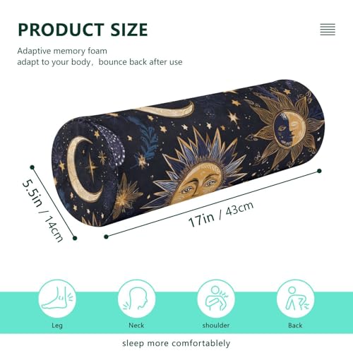 Purple Boho Sun Moon Neck Roll Pillow Bolster Round Health Memory Foam Long Cervical Cylinder Pillows with Removable Washable Cover for Body Bed Legs Back Yoga - color: Purple Boho Sun Moon