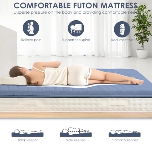 SCHNAUZER HOME Japanese Floor Mattress Futon Mattress Queen 3.5" Thick Blue - color: Blue, size: Queen( 80 x 60 )