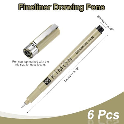 PATIKIL Fineliner Pens, 0.8mm Fine Points Drawing Pen Waterproof Inking Markers Liner Artist Watercolor Supplies Drawing Kit for Adult Sketching Journaling, Pack of 6 - style: 0.8mm Fine Points