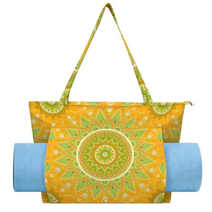 Mandala Yoga Mat Bag Large Yoga Bags and Carrier Fits All Your Stuff Yoga Tote Bags with Zipper Pocket Pilates Bag - color: Yellow