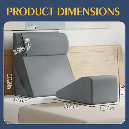 ROYALAY 4 Pcs Wedge Pillow Set for After Knee Surgery, Leg Elevation Pillow Post Surgery Knee Replacement with Reading Support for Bed, Leg Elevation & Headboard for Sleeping