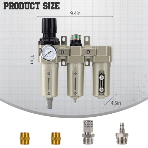 Upgraded 3/4" NPT Industrial Air Compressor Dryer with Filter, 3 Stage Water Separator with Particulate Filter, Coalescing Filter, Desiccant Dryer, Air Regulator & Auto Drain