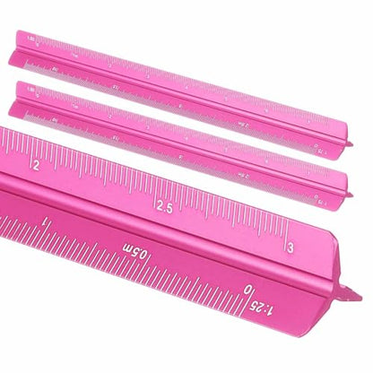 HARFINGTON 2 Pcs Architectural Scale Ruler, 7 Inch Metric Aluminum Alloy Architect Triangular Small Scale Laser-Etched Blueprint Drafting Ruler for Architects Engineers, Rose Red - color: Rose Red, size: 7 Inch