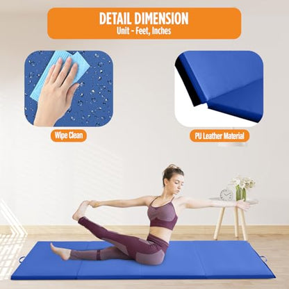 Gymnastics Mats Foldable Tumbling Mats Portable Gymnastics Exercise Mat Thick Gymnastics Tumbling Mats Pad Home Exercise Panel Mat With Carrying Handles - color: Blue, size: 4 ft W x 10 ft L