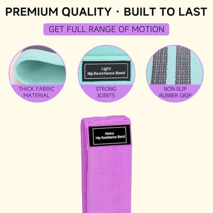 Resistance Bands, Fabric Workout Bands for Women & Men, Cloth Booty Resistance Loop Bands, Thick Squat Bands for Home Fitness, Gym, Yoga, Pilates for Butt Legs Thigh Hip Glute (Purple 50–70 lbs)