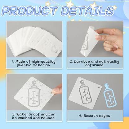 Augshy 56 Pieces Baby Shower Stencils for Painting Cute Onesie Pattern 3 in | Reusable Animal Pattern Templates, Bodysuit Shoes Bibs Clothes Crafting, Cute Baby Shower Cake Decorating, 3 Inch - style: Baby Shower