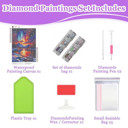 MAXBYE Diamond Art Kits for Adults, Starry Sky Lake Bedazzling Dot Painting for Adults，5D Full Drill Gem Art Painting Kit, Easy DIY Craft for Stress Relief 12x16in - color: ZD051