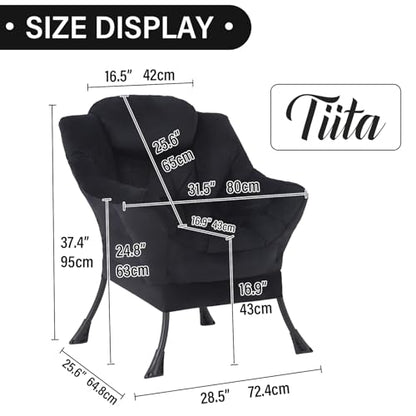 Tiita Lazy Chair, Black Modern Large Accent Armchair, Comfy Leisure Sofa Reading Chair for Bedroom, Living Room, Dorm Rooms, Garden and Courtyard, Black - color: Peach Skin Black-single