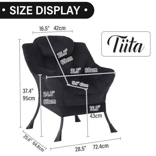 Tiita Lazy Chair, Black Modern Large Accent Armchair, Comfy Leisure Sofa Reading Chair for Bedroom, Living Room, Dorm Rooms, Garden and Courtyard, Black - color: Peach Skin Black-single