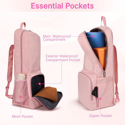 Yoga Mat Bag Carrier Backpack with Multi Pockets | Yoga Mat Holder Waterproof & Zipper Closure, Water Bottle Pocket, Large Capacity, Multipurpose Use - color: Pink