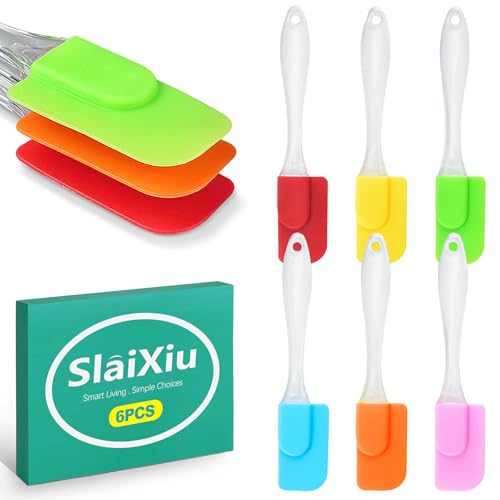 slaixiu 6PCS Heat Resistant Silicone Spatulas - Non-Stick Mini Kitchen Tools for Baking, Cooking, Mixing & Jar Scraping, Durable & Flexible
