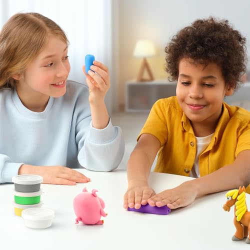 Hey Clay Animals - Claymate Sheep - Colorful Modeling Air Dry Clay for Kids 3+ - Air-Drying Clay Kit 3 Cans with Fun Interactive App - color: Sheep