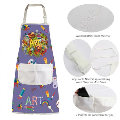 MBMSO Painting Artist Apron with Pockets Artist Painter Gifts Art Lover Gift for Art Teacher Student Painter Apron Waterproof - color: Art Apron-purple